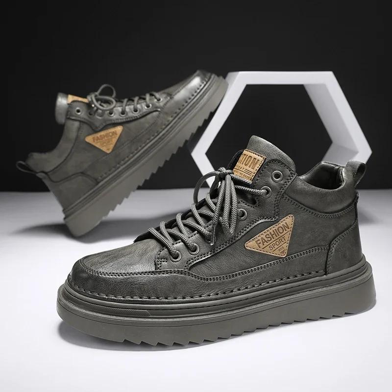 Fashion Men's Work Boots Trendy Casual Sneakers Men Work Shoes Autumn Winter Outdoor High Top Motorcycle Ankle Boots Male