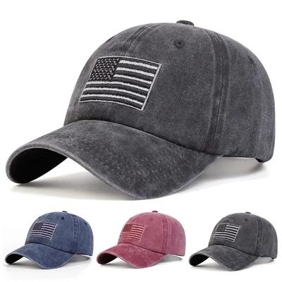 Unisex American Flag Embroidery Wash Baseball Caps Spring and Autumn Outdoor Adjustable Casual Hats Sunscreen Hat Sports Cap