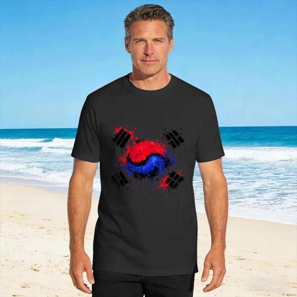 Unisex South Korea Flag Korean Republic Tshirts Cotton Top Tees Summer Vintage Short Sleeve Tshirt O Neck Hippie Print Tshirt