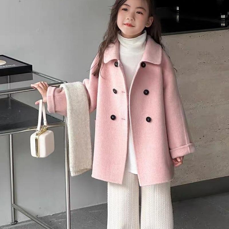 Girls' Double-Faced Wool Coat: Fall/Winter Casual Children's Wool Coat