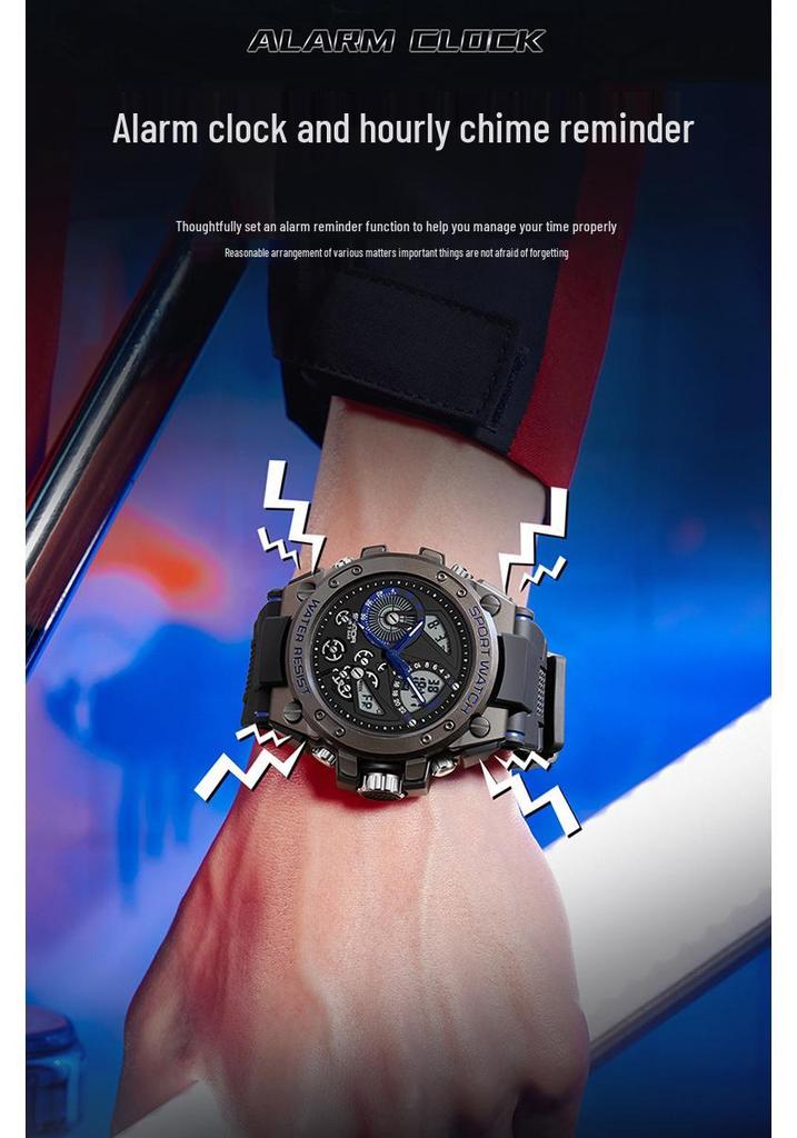 Sanda Men's 3D Dual Display Sports Watch with Night Light and Multi-function Features
