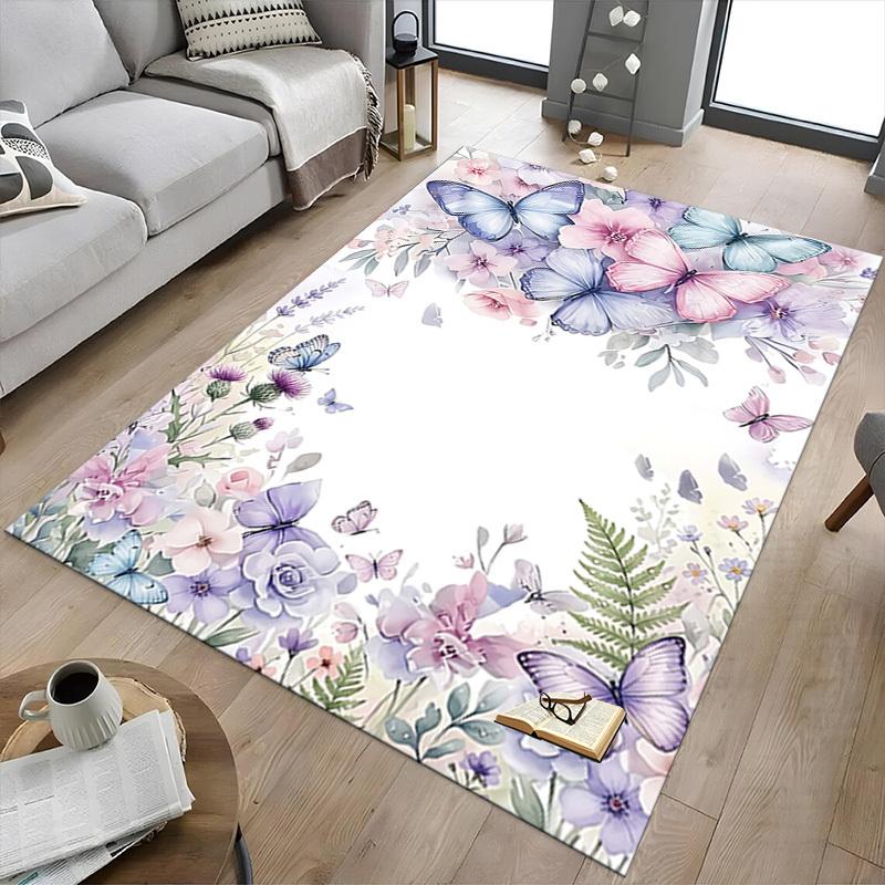 1PC Butterflies Flowers Non-Slip Floor carpet, Office, family, bedroom, Studio - Large Area Rug, Vibrant Colors, Longlasting Material-X443