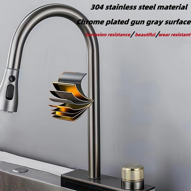 Chrome Plated Gun Gray Hot And Cold Water Tap Kitchen Sink Faucet Household Pull-out 304 Stainless Steel Faucet