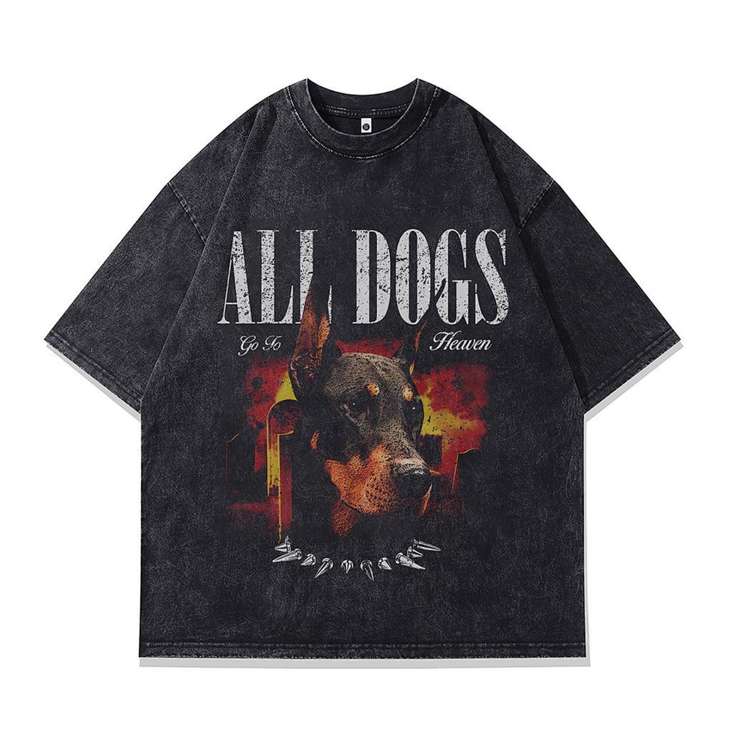 Heavy Weight Cotton Short-Sleeved T-Shirt High-Quality Digital Direct Injection Printing Half-Sleeved Washed Vintage T-Shirt