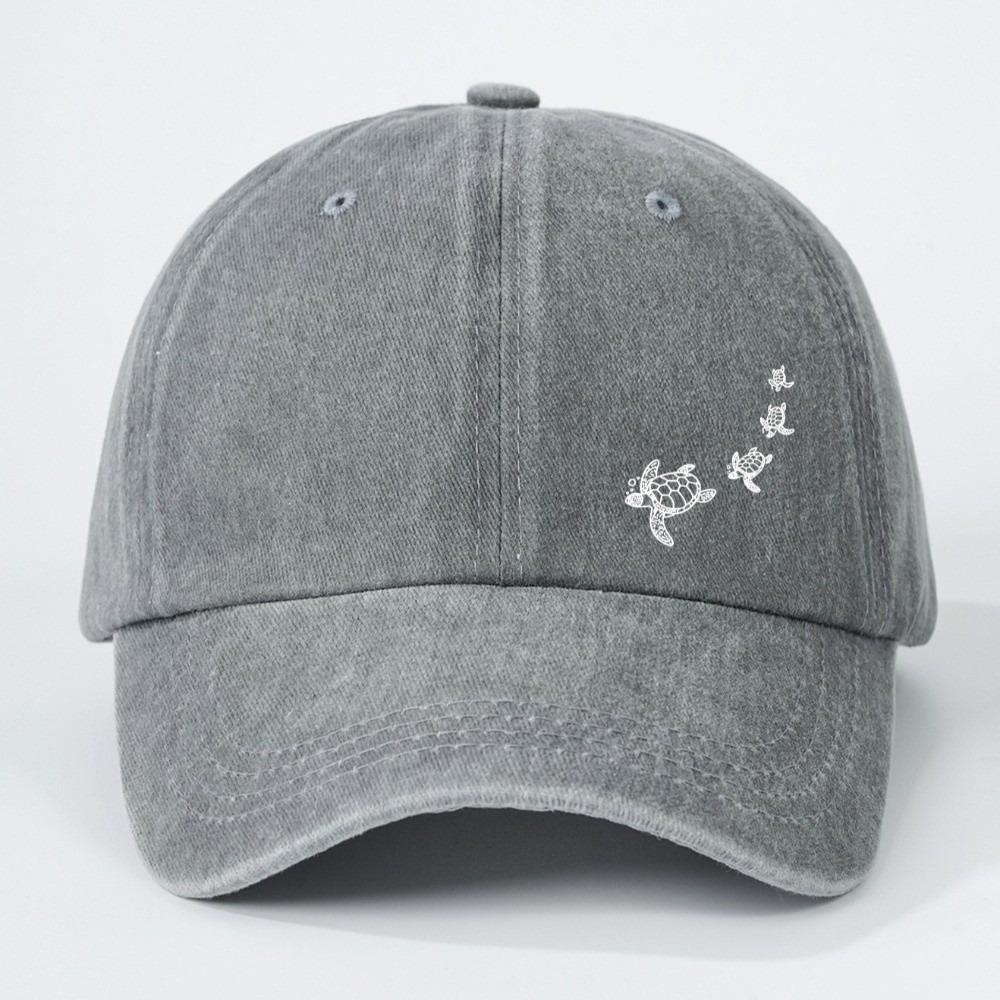 Minimalist Style Turtle Print Baseball Cap Soft Cotton Trucker Hat Washed Baseball Cap  For Adults