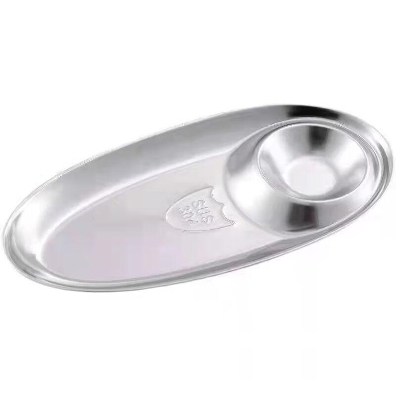 ZISIZ 304 Stainless Steel Oval Snack Plate with Sauce Compartment