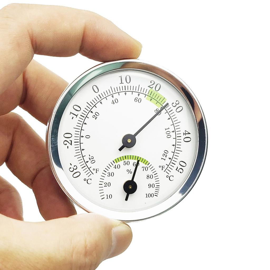 Mini Analog Hygrometer Thermometer Aluminum Alloy Case Plastic Base Lens