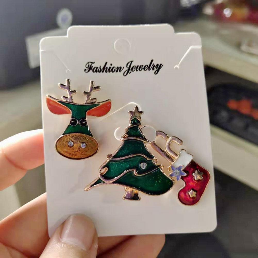 3pcs/set Christmas Tree Elk Snowman Alloy Brooch Fashionable Christmas Corsage Jewelry Accessory Party Festival Gift
