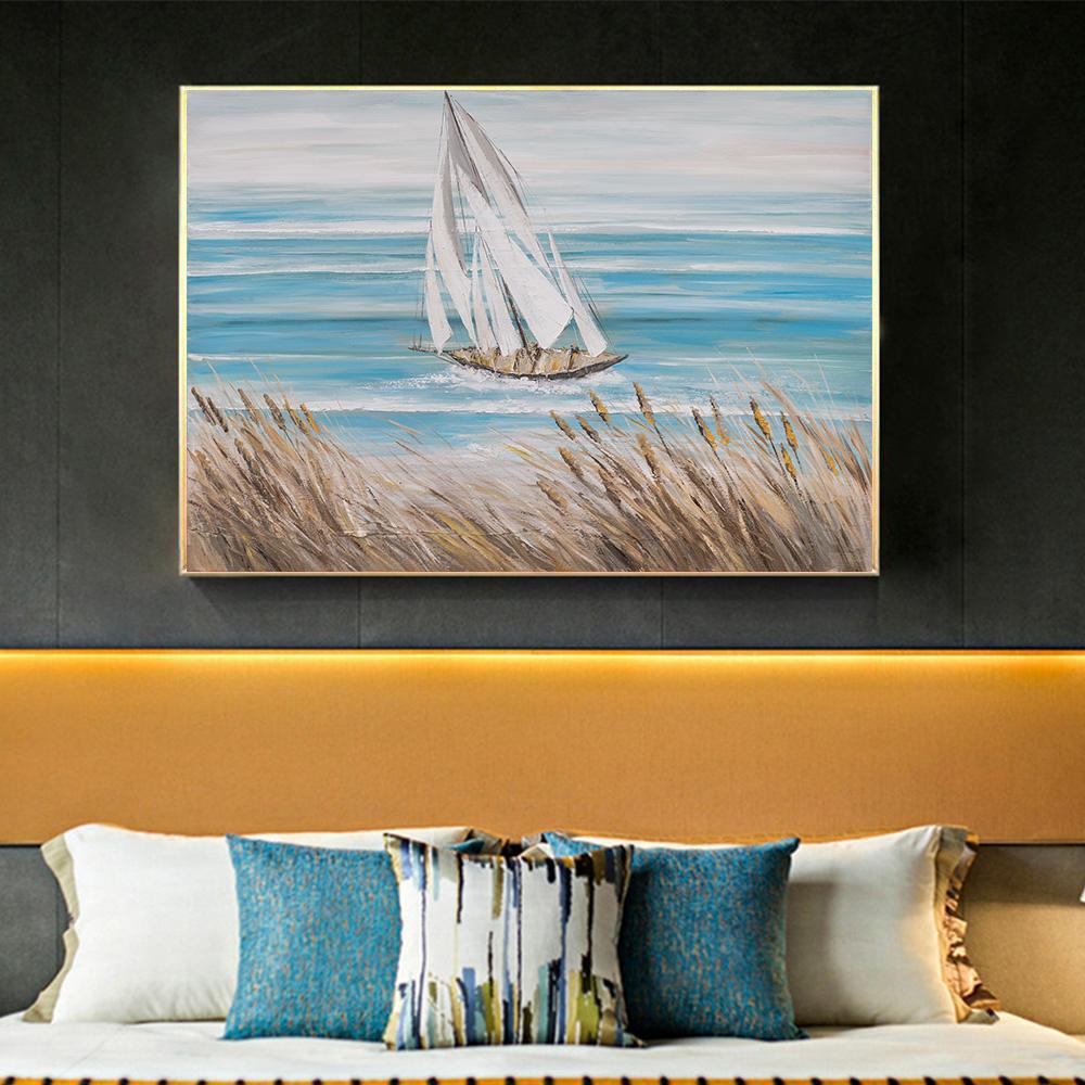 Vintage Ship Sailing Retro Nordic Canvas Poster Painting Boat At Sea Wall Art Pictures for Living Room Bedroom Office Decor