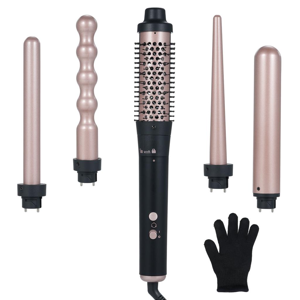 5-IN-1 Haar Curler Set Haar Glättung Pinsel Haar Curling Eisen Zauberstab Temperatur Einstellbar Haar