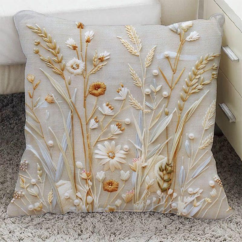 Funda de almohada de floración rica con adorno de flor tridimensional Funda de almohada Decoración de sofá para el hogar Funda de cojín Almohada de mesita de noche