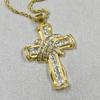 Classic Vintage Gold Color Cross Pendant Necklace Men Ladies with Rhinestone Religious Amulet Necklace