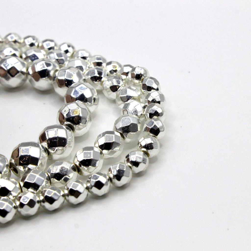 Mărgele Hematit Argintii Fațetate – Rotunde, Vrac Componente pentru Bijuterii DIY