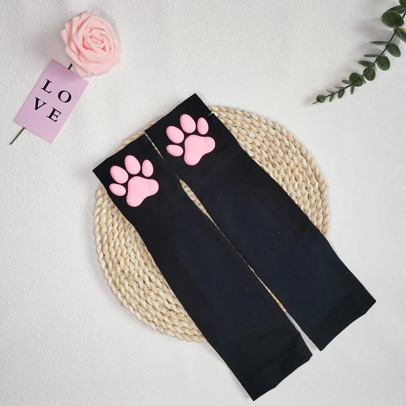 

2025 Cute 3D Silicone Pink Cat Claw Paw Pads Soft Fingerless Fluffy Sun Protection Cool Sleeves Cute Gloves Long Tube for Women One Size чорний