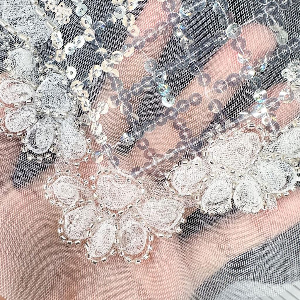 White Beaded Sequined Placket Front Collar Accessories Three-Dimensional Lace Flower Collar Decorative Neckline Source