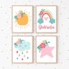 Cute Sun Rainbow Clouds Stars Flowers Nursery Wall Art Canvas Painting Cartoon Posters And Prints Pictures Baby Kids Room Decor