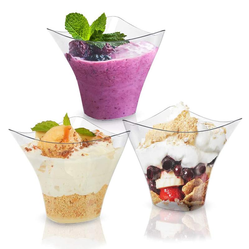 50PCS Reusable Appetizer Cups 135ml Plastic Dessert Cups Yogurt Mousses Pudding Container Tableware Party Festival Decor