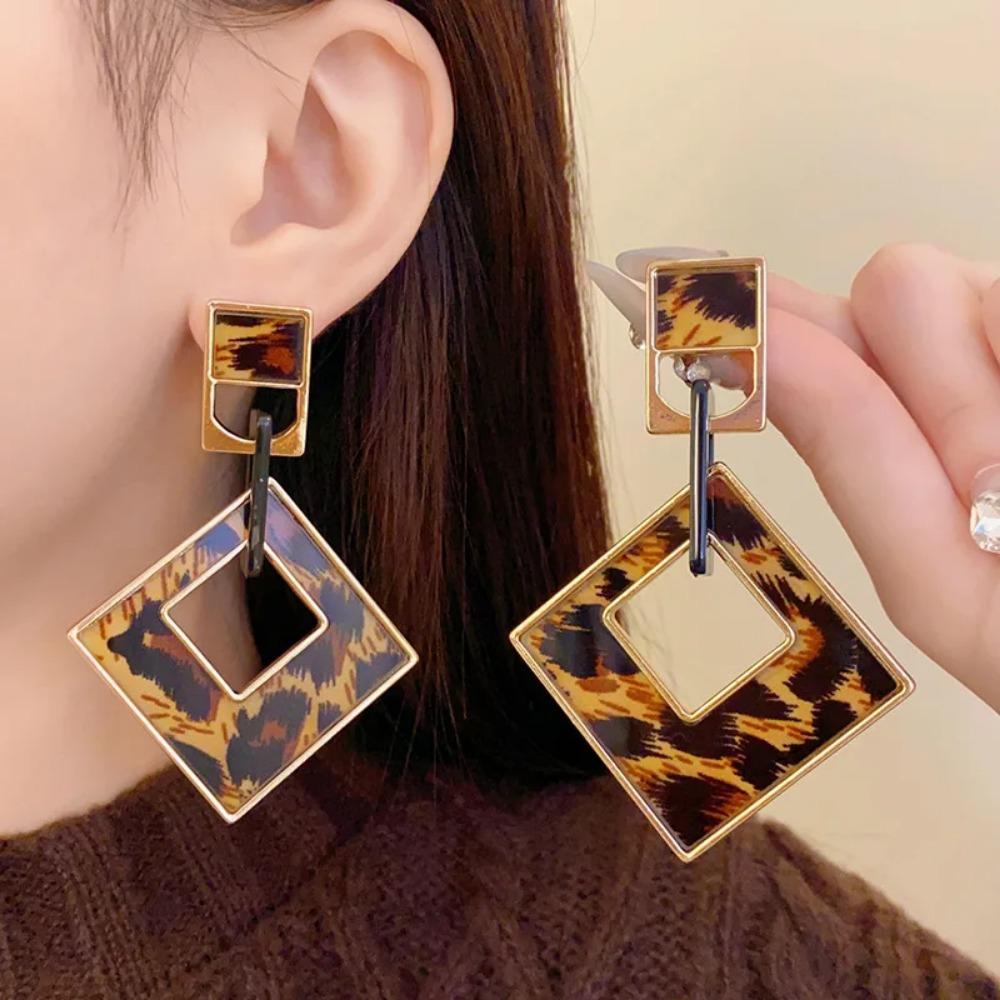 Cercei Mode Coreeană Hollow cu Imprimeu Leopard pentru Femei Cercei Atosferici Europeni și Americani de Tip Picătură Zircon de Designer de Lux