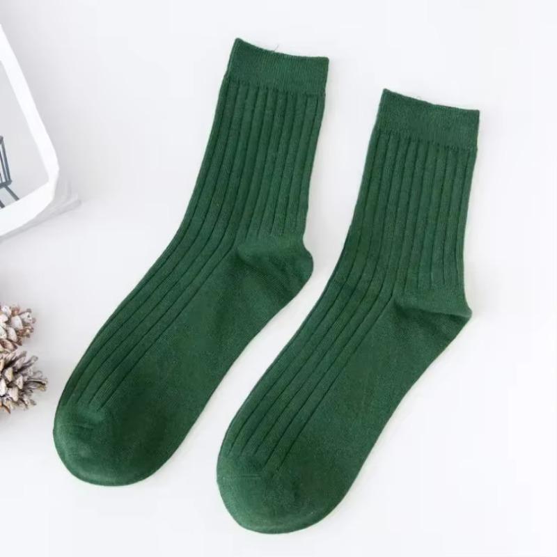 Fashion Solid Color Mens Long Socks Soft Cotton Breathable Stripe Non-slip Mid-tube Sock School Uniform Daily Wear Crew Socks