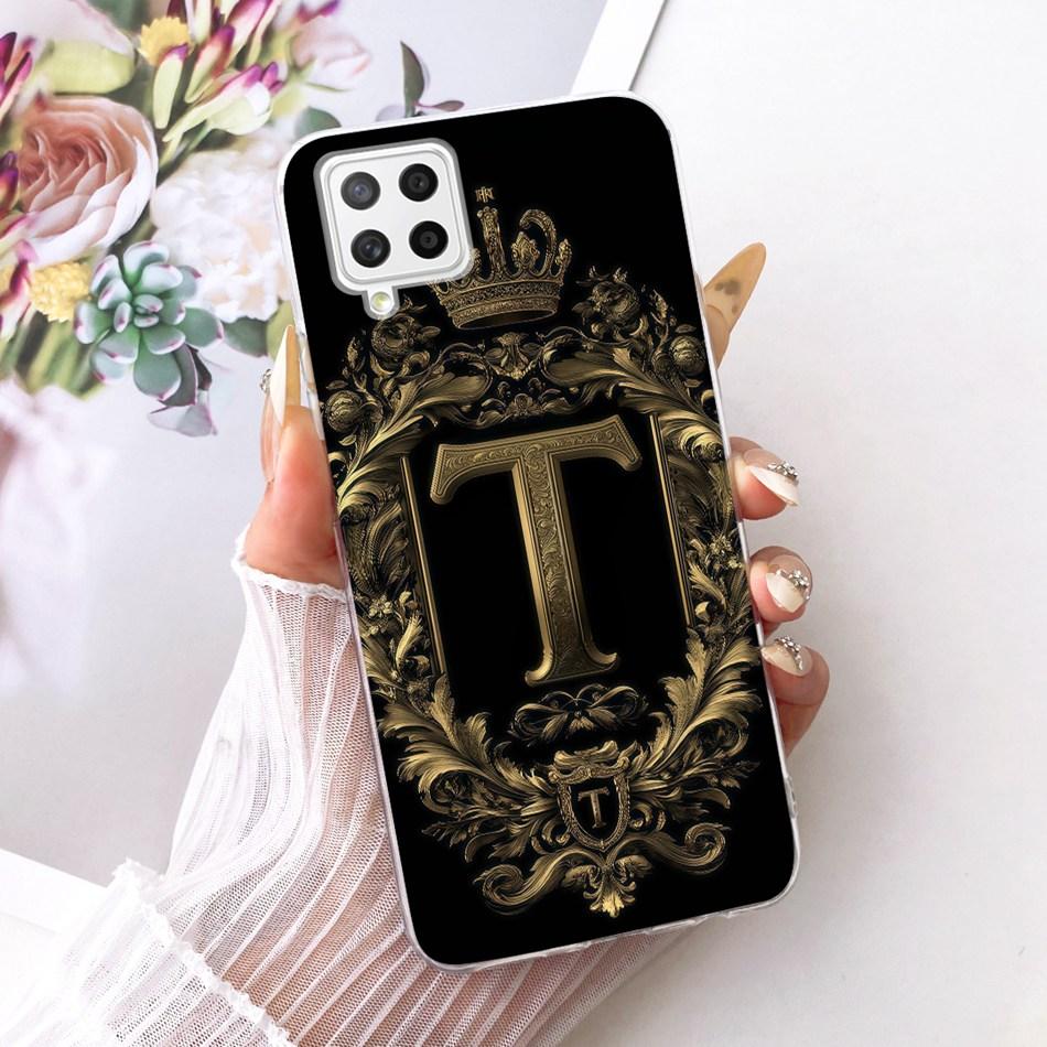 For Samsung Galaxy A22 4G 5G Royal Crown Initial Letter Couple Phone Case For Samsung A22 A225F Soft Silicone TPU Covers Bumpers