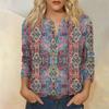Camicia da Donna Vintage con Stampa Floreale Henley Collo a Bottoni Manica 3/4 in Misto Cotone Lino Top Casual Vestibilità Larga per l'Uso Quotidiano