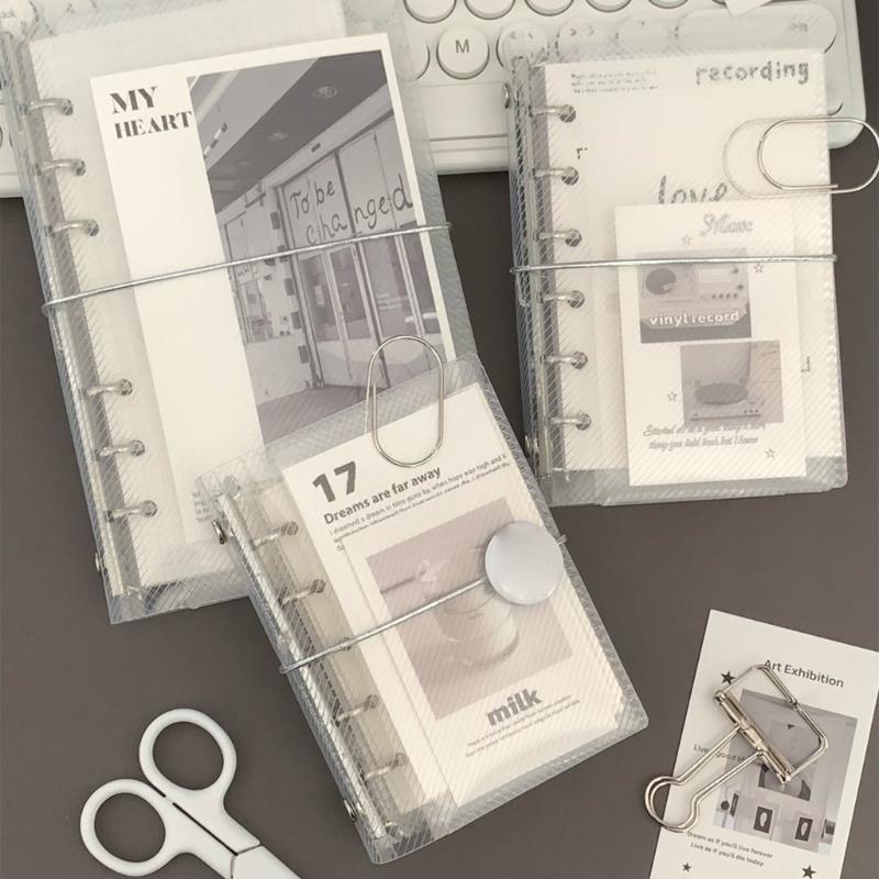 A6/A7 Clear Notebook Cover Binders Folder Three Fold Flip Binders Cover with Elastic Band for Paper Storage
