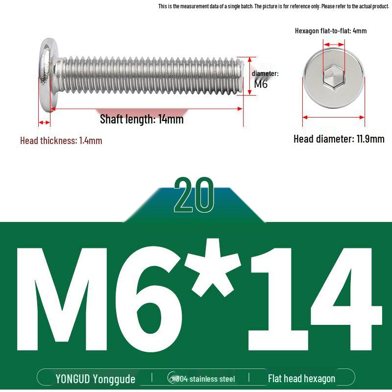 304 Stainless Steel Ultra-Thin Flat Head Hex Socket Bolt, M2-M12