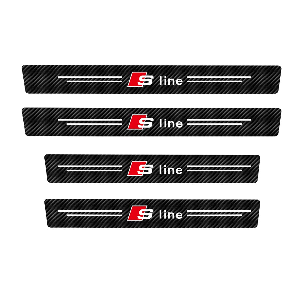 4PCS Carbon Fiber Leather Car Door Sill Protector Sticker Decoration Decal For S1 SLINE A3 8P S3 A4 B6 B7 A6 C5 C7 A5 Q3 Q5 Q7