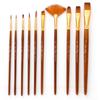 10Pcs/Set Round Flat Angle Artist Paint Brushes Set Wooden Pole Drawing Art Brush  Gift