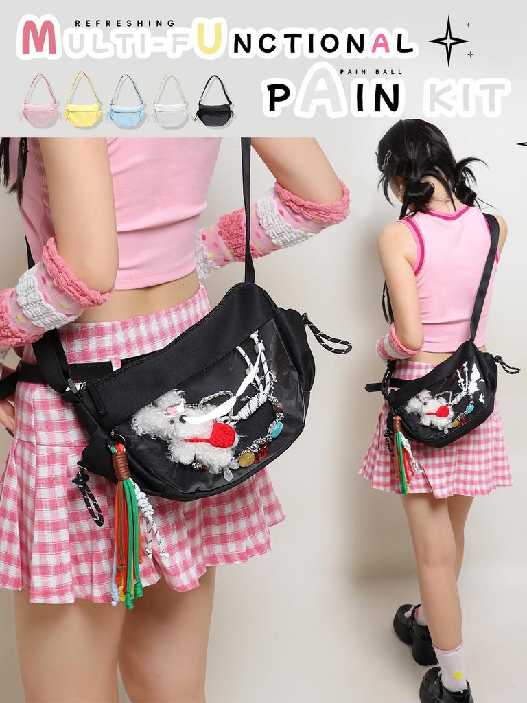 2026 Lightweight Nylon Dumpling Crossbody - Women’s Water-Repellent PVC Transparent Sports Bag with Dopamine Colors.