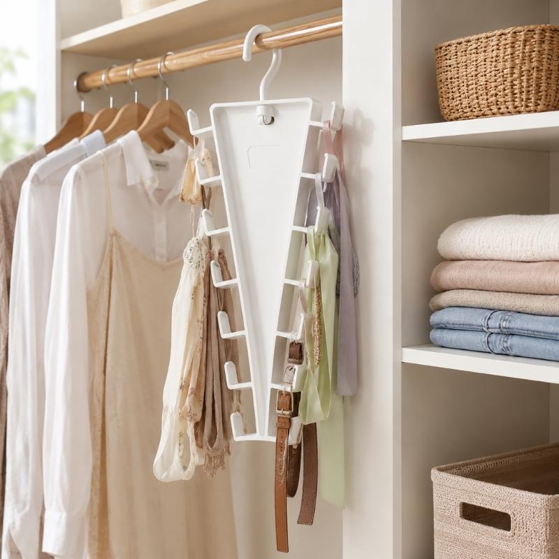 White Plastic Angled Hanger Holder for Closet Storage, Double Sided Rack for Scarves Belts and Daily Closet Rod Use