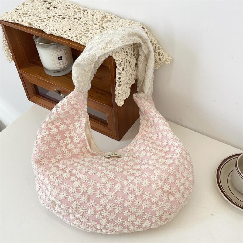 

3 Sweet mesh canvas bag, simple flower lace shoulder bag, tote bag, women s large-capacity vest bag