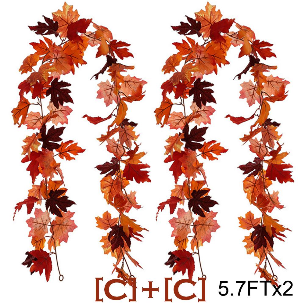 2/3pcs Artificial Maple Leaf Fall Garland Autumn Leaves Hanging Vines Thanksgiving Halloween Wedding Home Decorations 5.7Ft Each