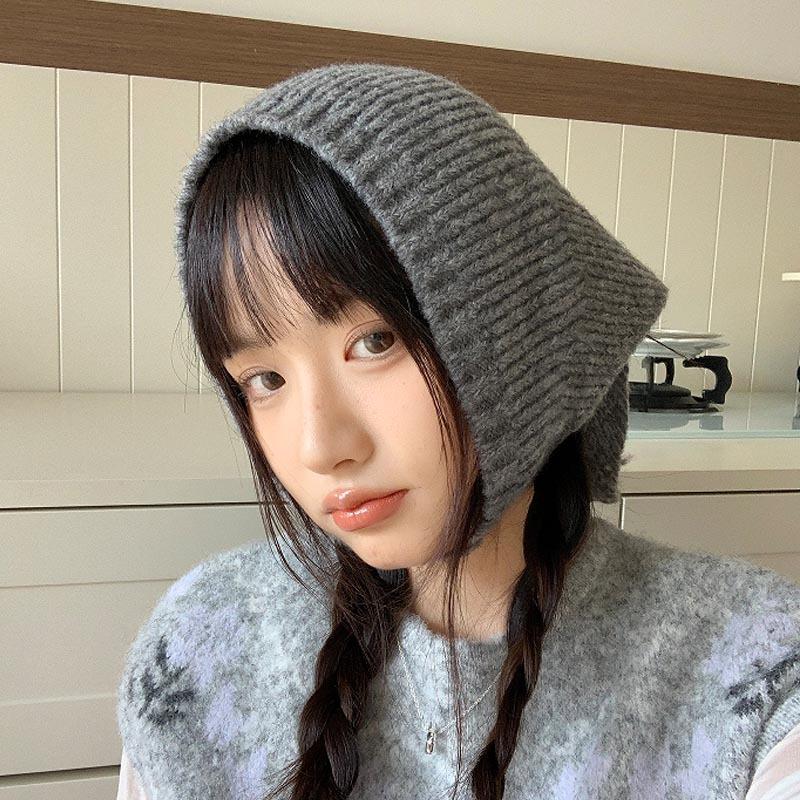 

Модный ретро треугольный платок для волос, теплый платок на голову для женщин, толстый вязаный шарф, женская повязка на голову, уличные зимние шарфы серый