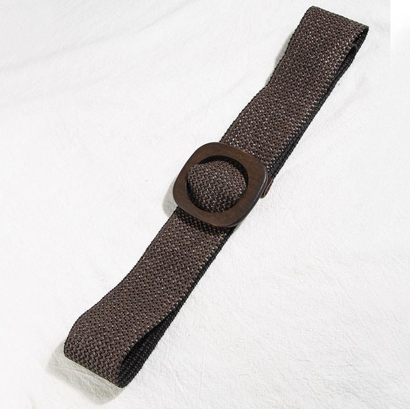 Boho široký tkaný pásek k šatům s dřevěnou přezkou Etnický styl pro ženy