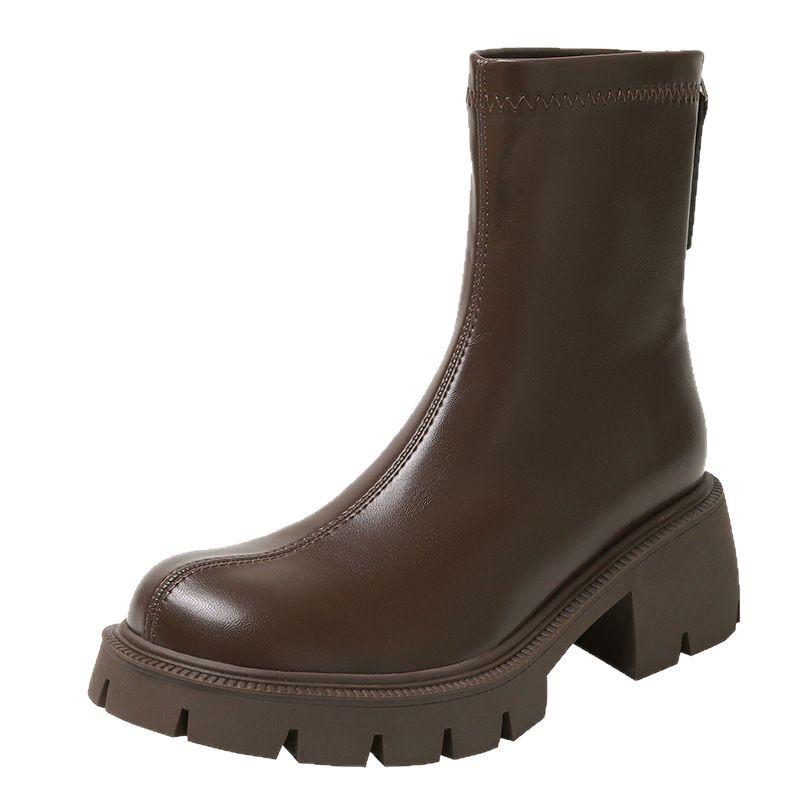 thick-soled Martin boots women's British style spring and autumn 2025 new thin boots fashion thick heel short boots leather boots