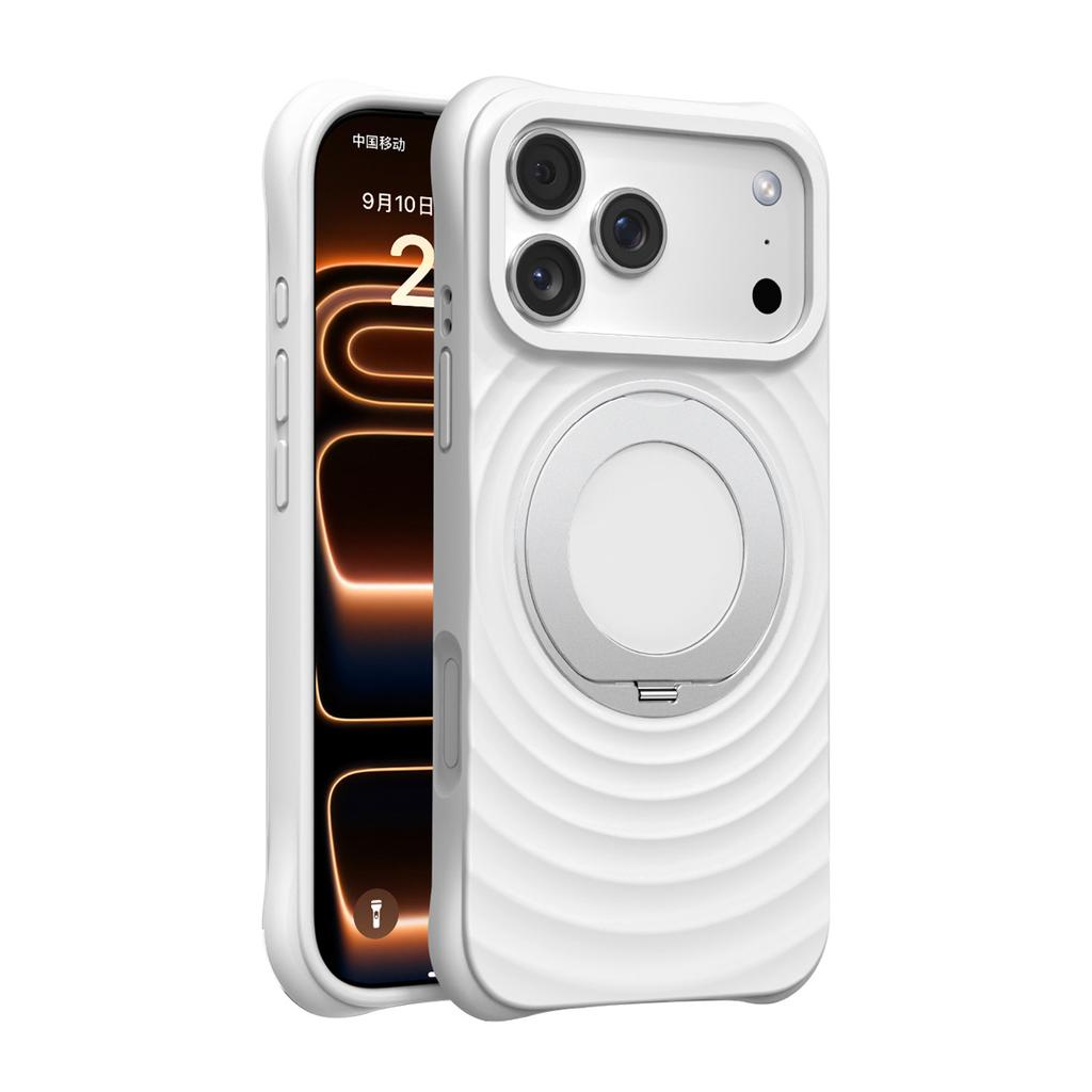 For Magsafe Magnetic Phone Case for iPhone Air 16 15 17 Pro Max with Rotating Holder Ring Soft Silicone Ripple Protection Cover