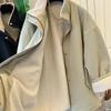 Womens Warm Fleece-Lined Stand Collar Cotton Coat Mid-Length Loose Fit Winter Outerwear