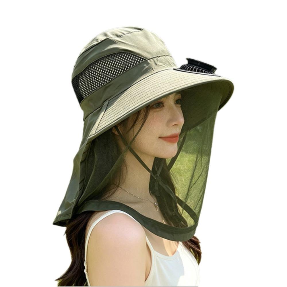 UV Protection Mosquito Head Net Hat With Net Mesh Fishing Bucket Hat Fashion Solar Fan Hat  Camping
