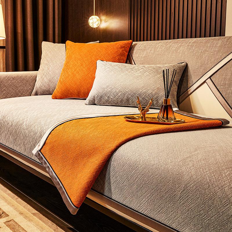 Sofakissen Modern Minimalistisch High-End Rutschfestes Sitzkissen Universell Leichter Luxus High-End Leder Sofabezug Stoffhandtuch
