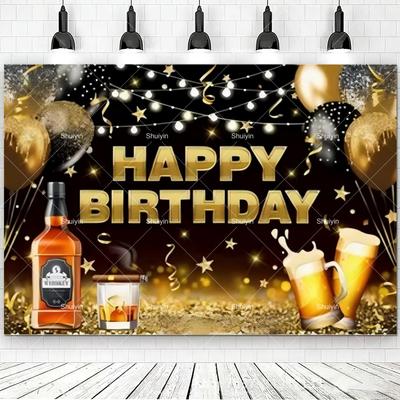 Whisky Cigarre Vintage Bois Fond Photographie Anniversaire Homme Décorations Fournitures de Fête Style Été Bar Décor Mural Rideau