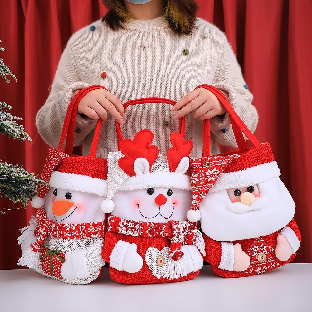 Handheld Christmas Eve Apple Bag Santa Elk Snowman Xmas Candy Bag  Xmas Ornaments