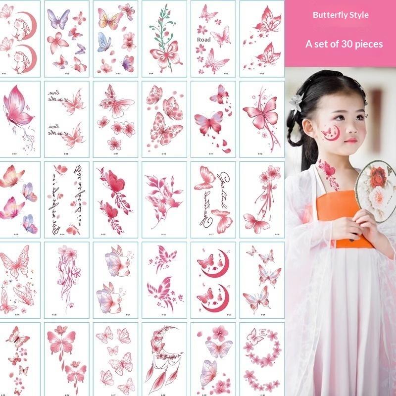 30Pcs Waterproof Temporary Tattoo Stickers Disposable 3D Color Butterfly Rose Flower Feather Fake Tattoo For Women Girl Body Art