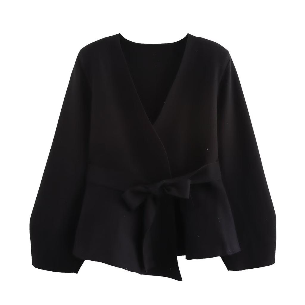 Høst ny dameklær Europeisk og amerikansk stil Fransk stil med belte skulderputer strikket blazer