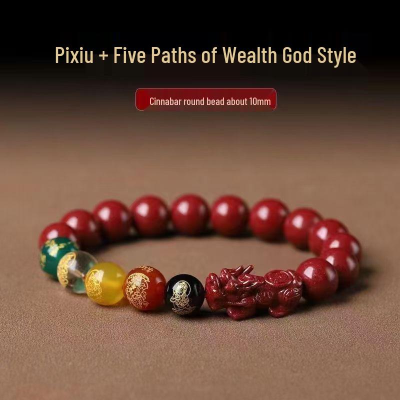 Armband met natuurlijke cinnaber draak en konijn - drie-in-één geluksbrenger en originele armband van ertskralen