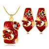 Gold Plated Crystal Geometry Jewelry Set Colored Oil Painting Pattern Pendant Necklace & Earrings