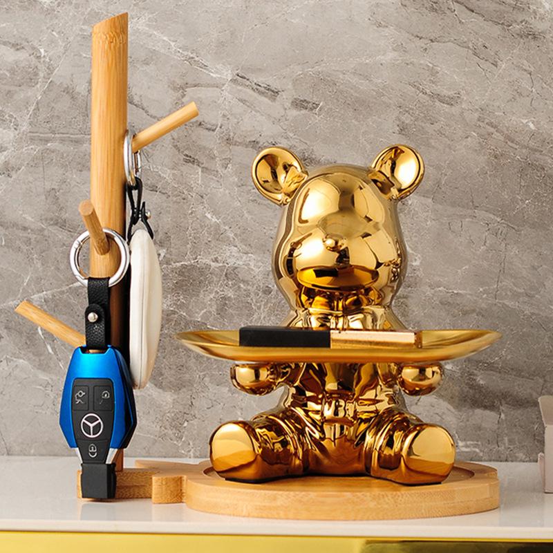 Elegant Ceramic Bear Storage Tray & Piggy Bank - Hallway Shoe Cabinet & Living Room Decor