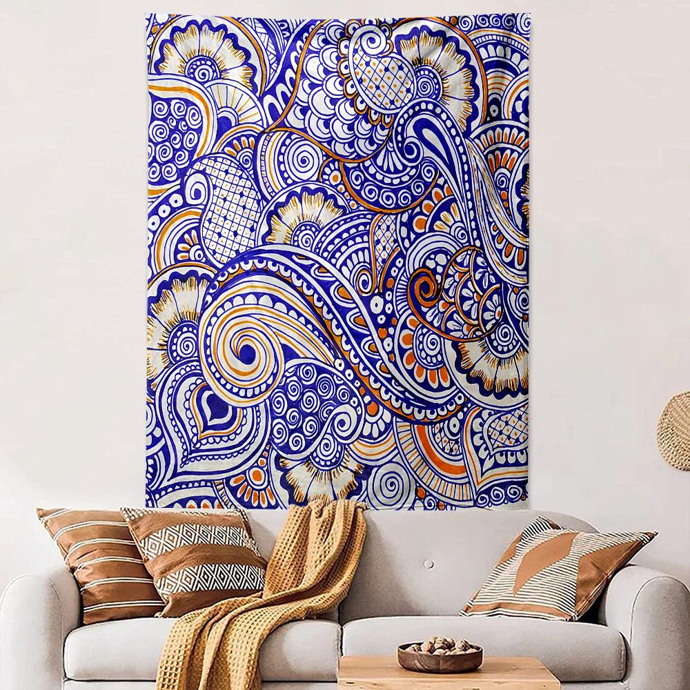 Boho Paisley Floral Pattern Tapestry Design Patterned Tapestry Decorative Wall Hanging, Home Bedroom Living Room Decor