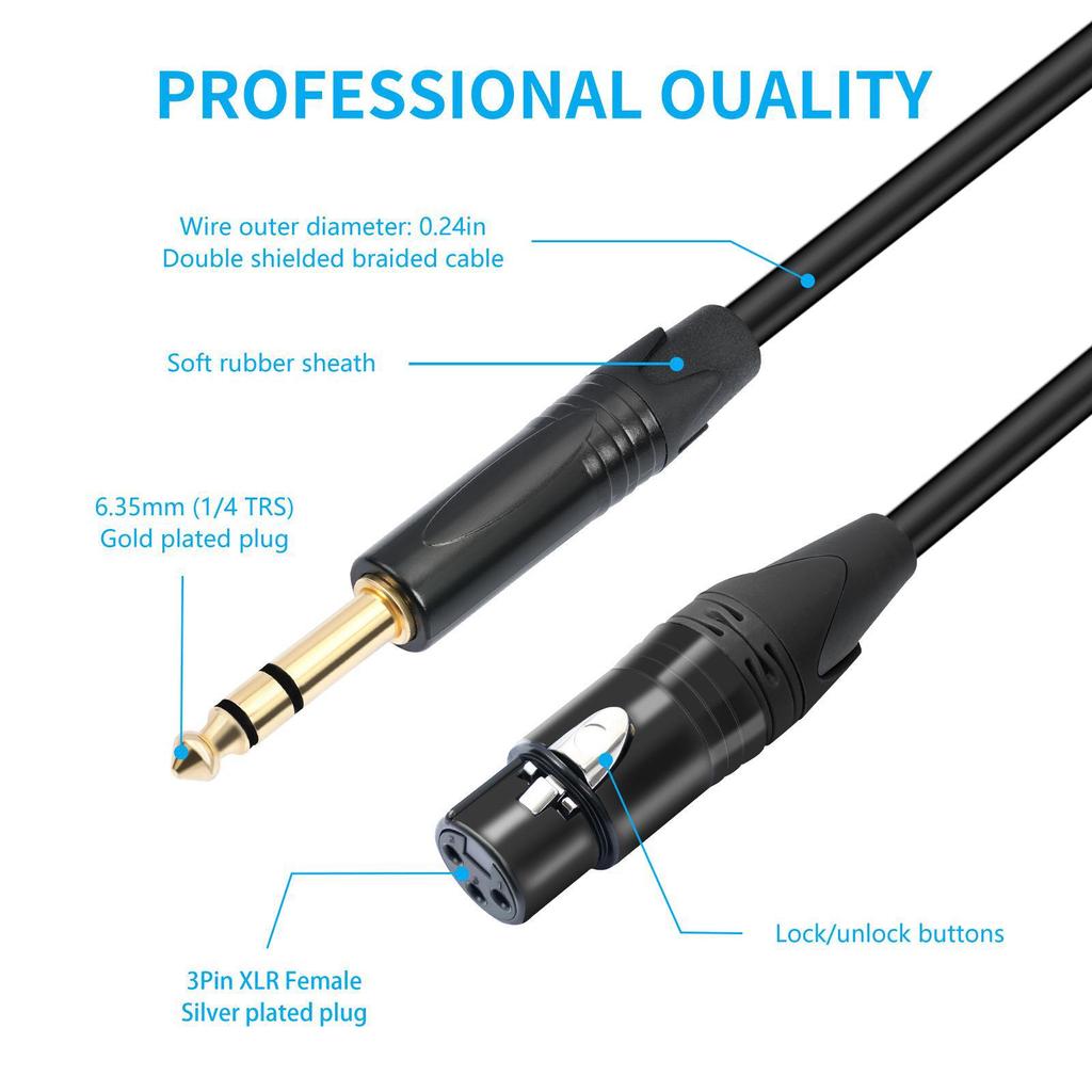 Hochwertiges 6,35-mm-Klinke auf XLR-Buchse, symmetrisches Mikrofonkabel