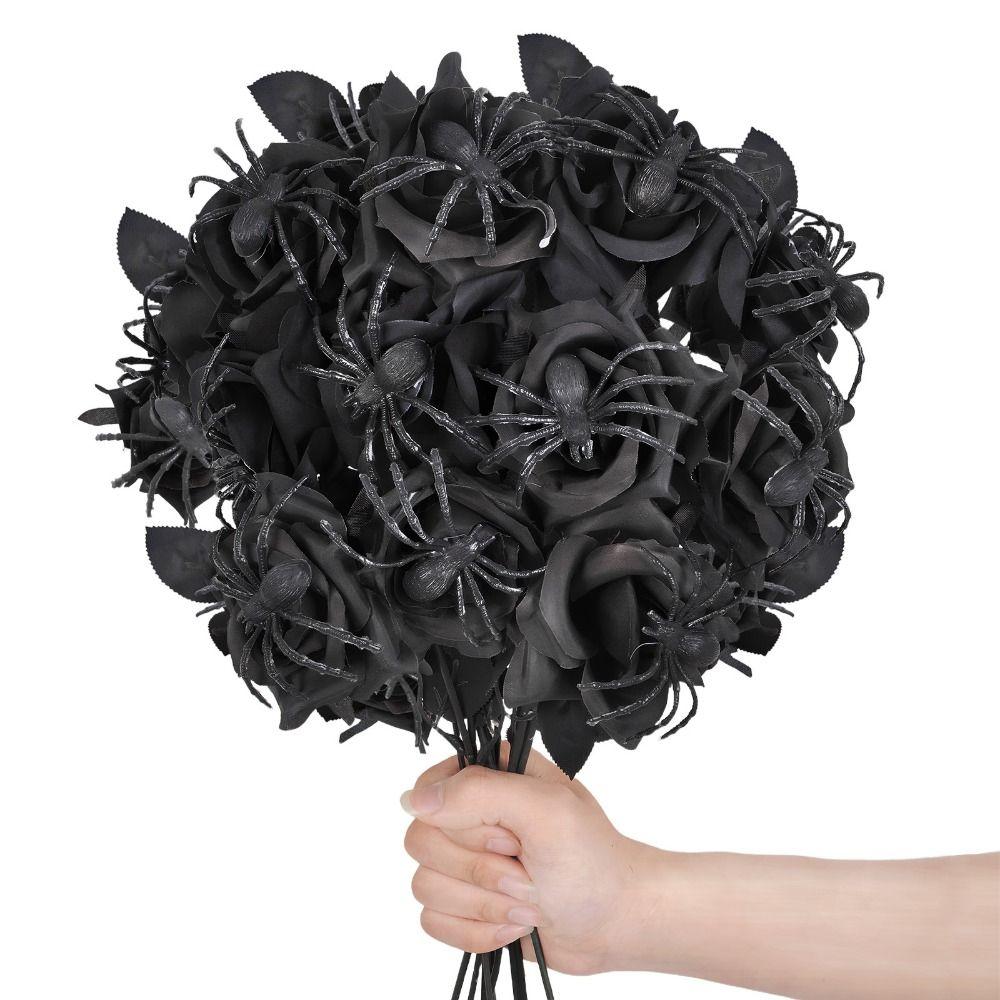 38cm Spider Rose Bouquet Gothic Fake Flower Halloween Artificial Rose  Halloween Party Props